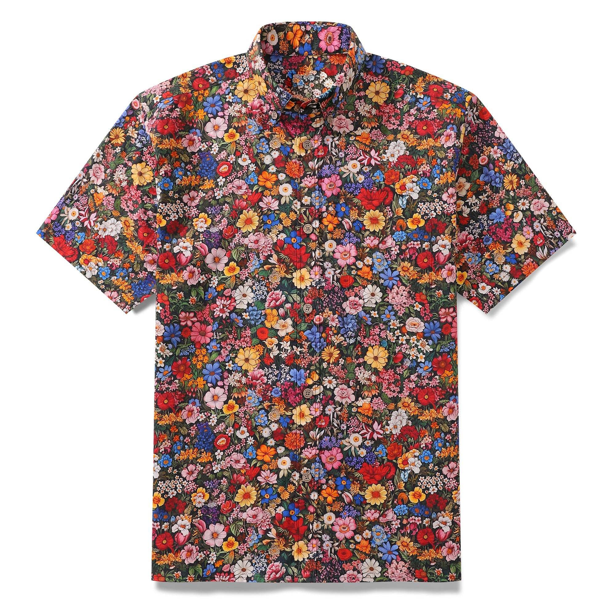 1960s Vintage Hawaiian Shirt For Men Flower Print Shirt Cotton Button-down Short Sleeve Floral Aloha Shirt
