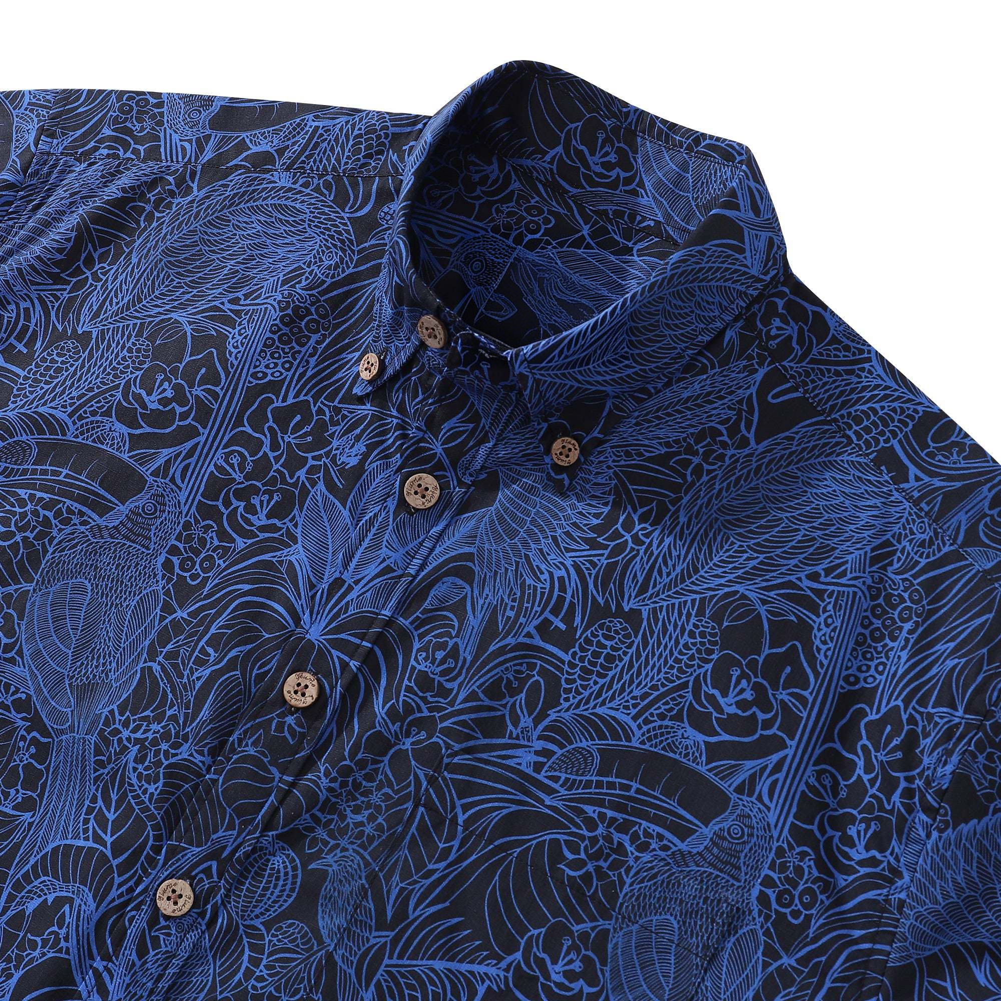 Dark Blue Tropical Hawaiian Shirt For Men Short Sleeve Button-down Shirt 100% Cotton Shirt