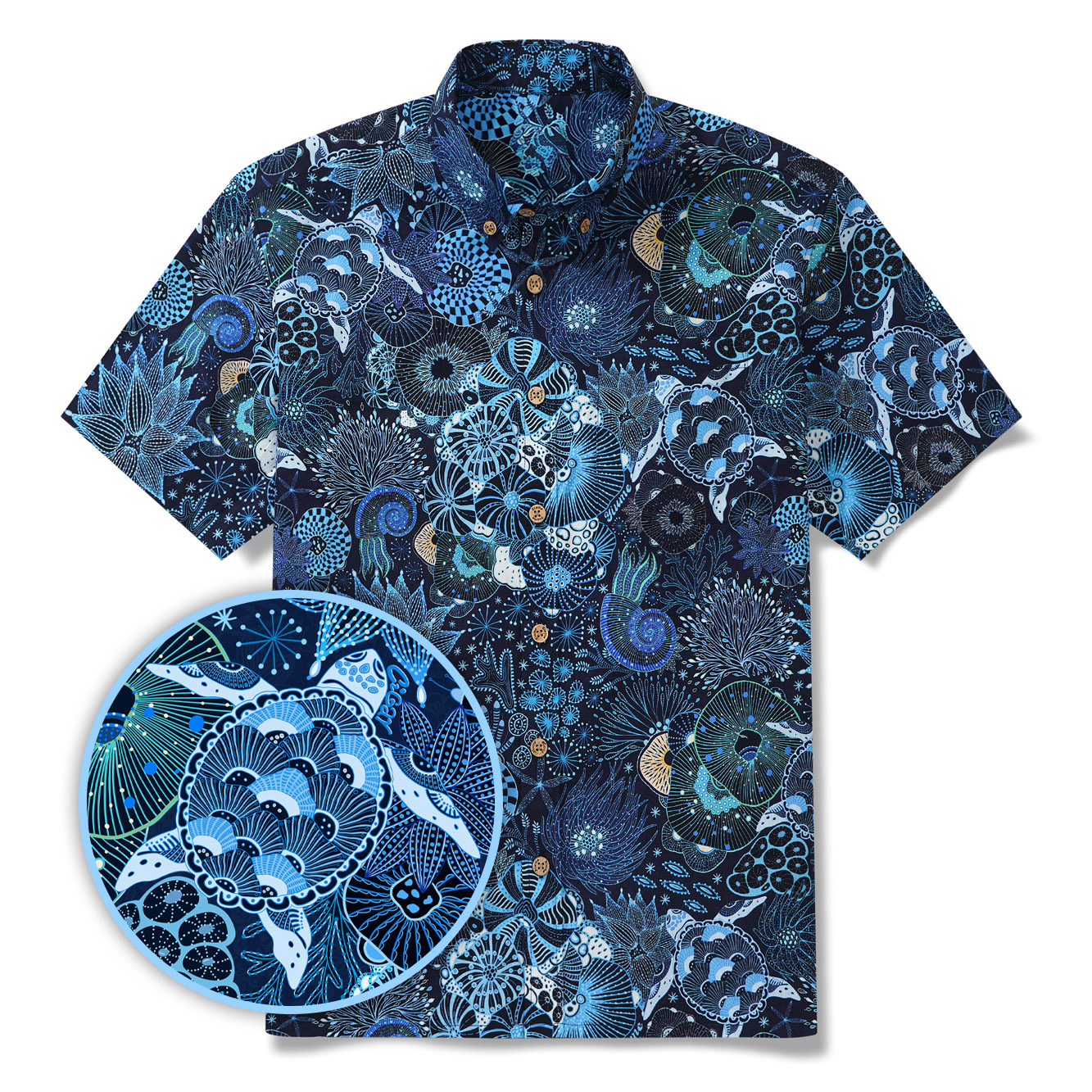 Sea Turtle Hawaiian Shirt For Men 100% Cotton Blue Shirt Short Sleeve Button-down Shirt