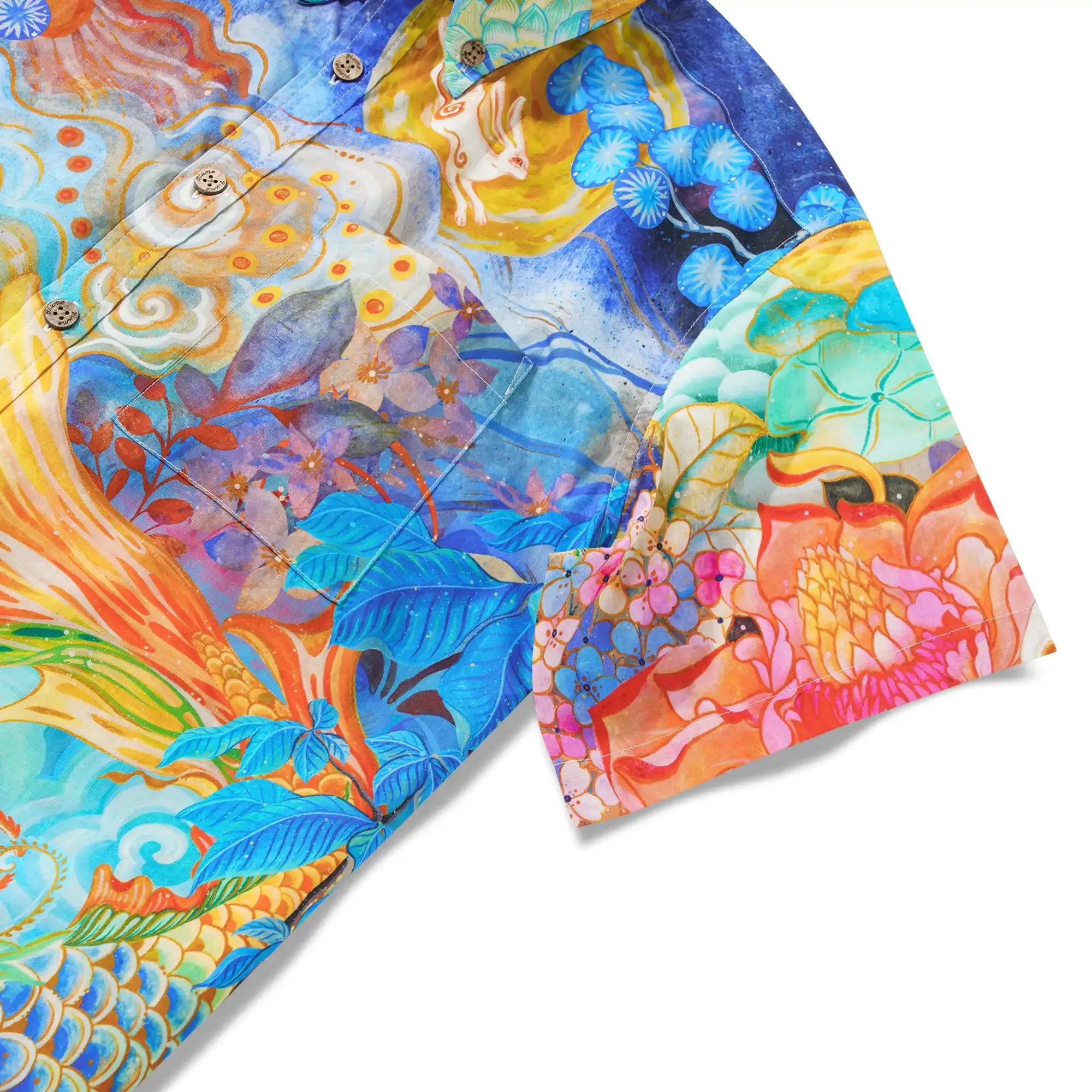Men's Designer Hawaiian Shirt Cloud-wandering Koi Print Cotton Blue Aloha Shirt
