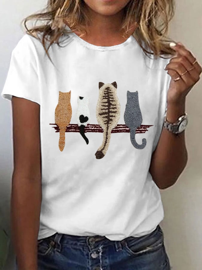 🐱Women's Cat Back Pattern Printed Casual Tee💛100% For Shelter Pets🐱🐶