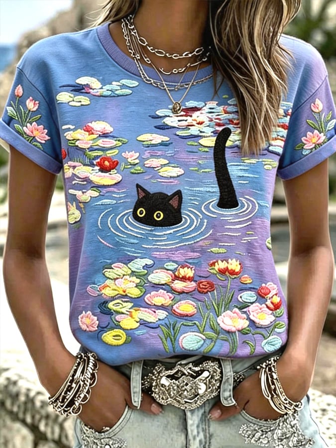 🐱Women's Cat Print T-Shirt💛100% For Shelter Pets🐱🐶