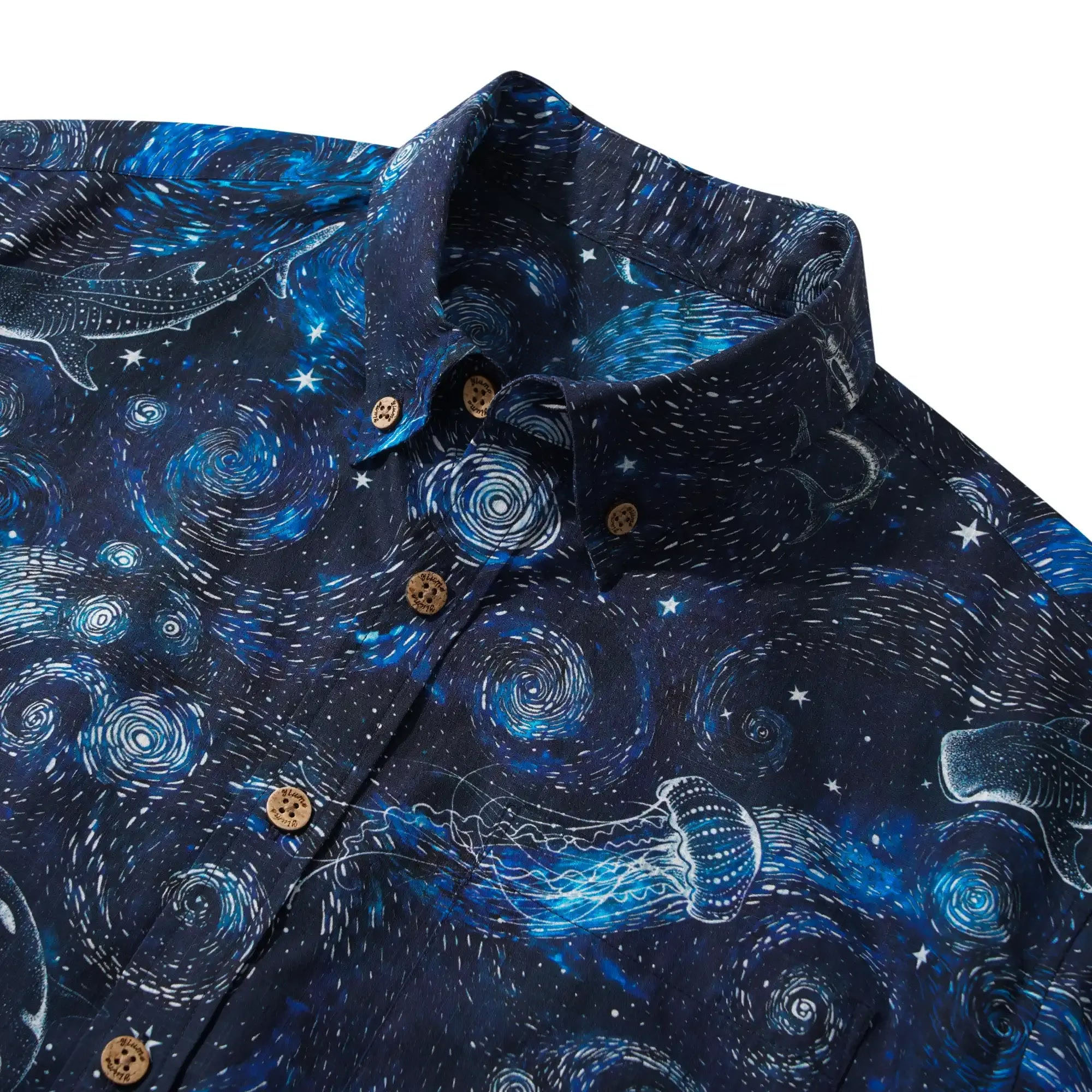 Men's Hawaiian Shirt Short Sleeve Button-down 100% Cotton Blue Aloha Dreams Of The Starry Sea Jellyfish Whale