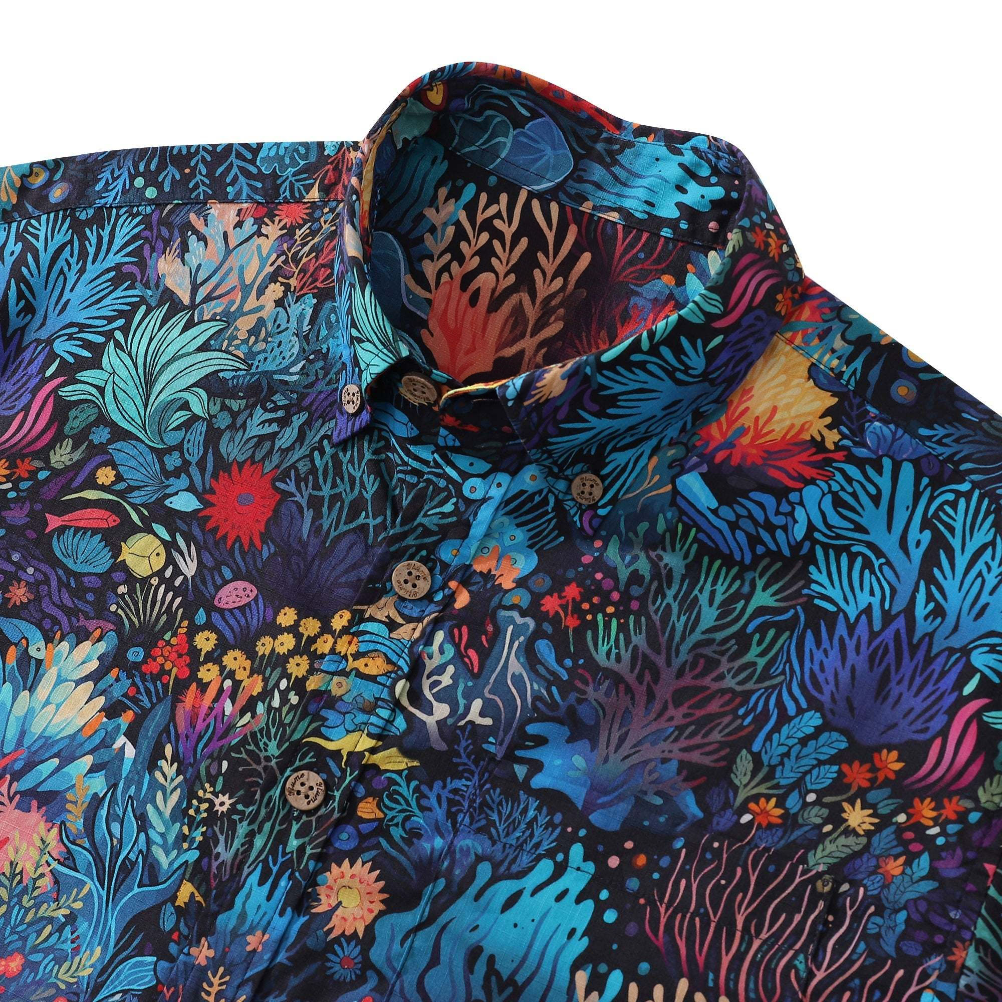 Blue Short Sleeve Button-down Shirt Marine Plants Shirt