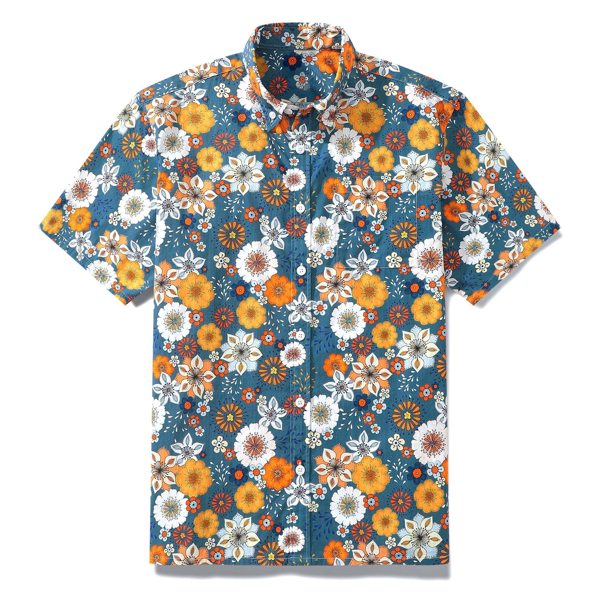 1960s Floral Hawaiian Shirt For Men Colorful Short Sleeve