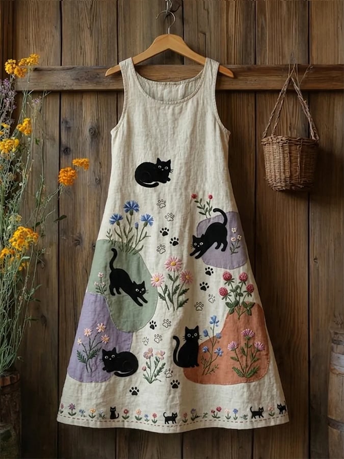 🐱Women'S Sleeveless Crew Neck Dress With Cat Print💛100% For Shelter Pets🐱🐶