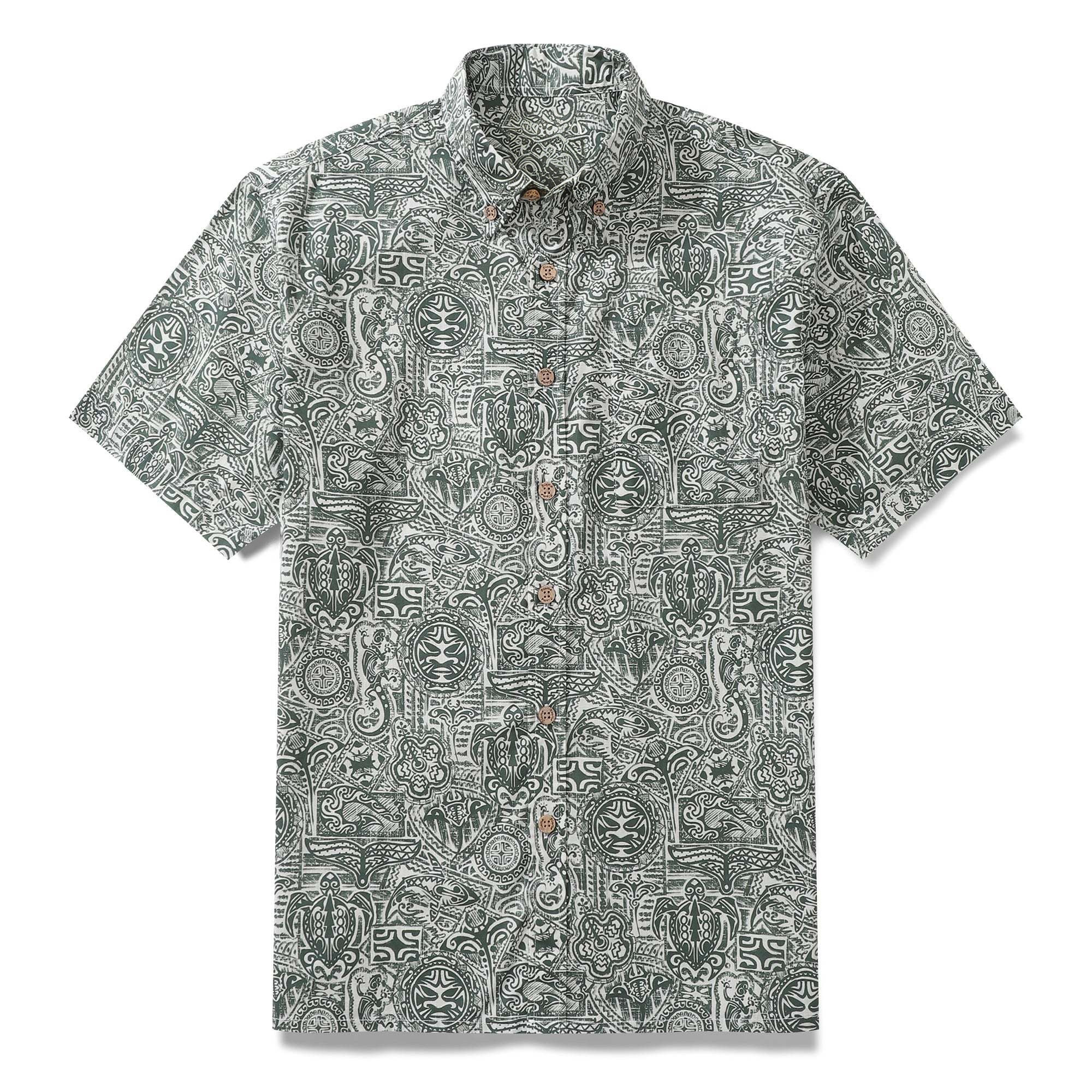 Men's Vintage Hawaiian Shirt Cotton Button-down Short Sleeve Guardian Totem