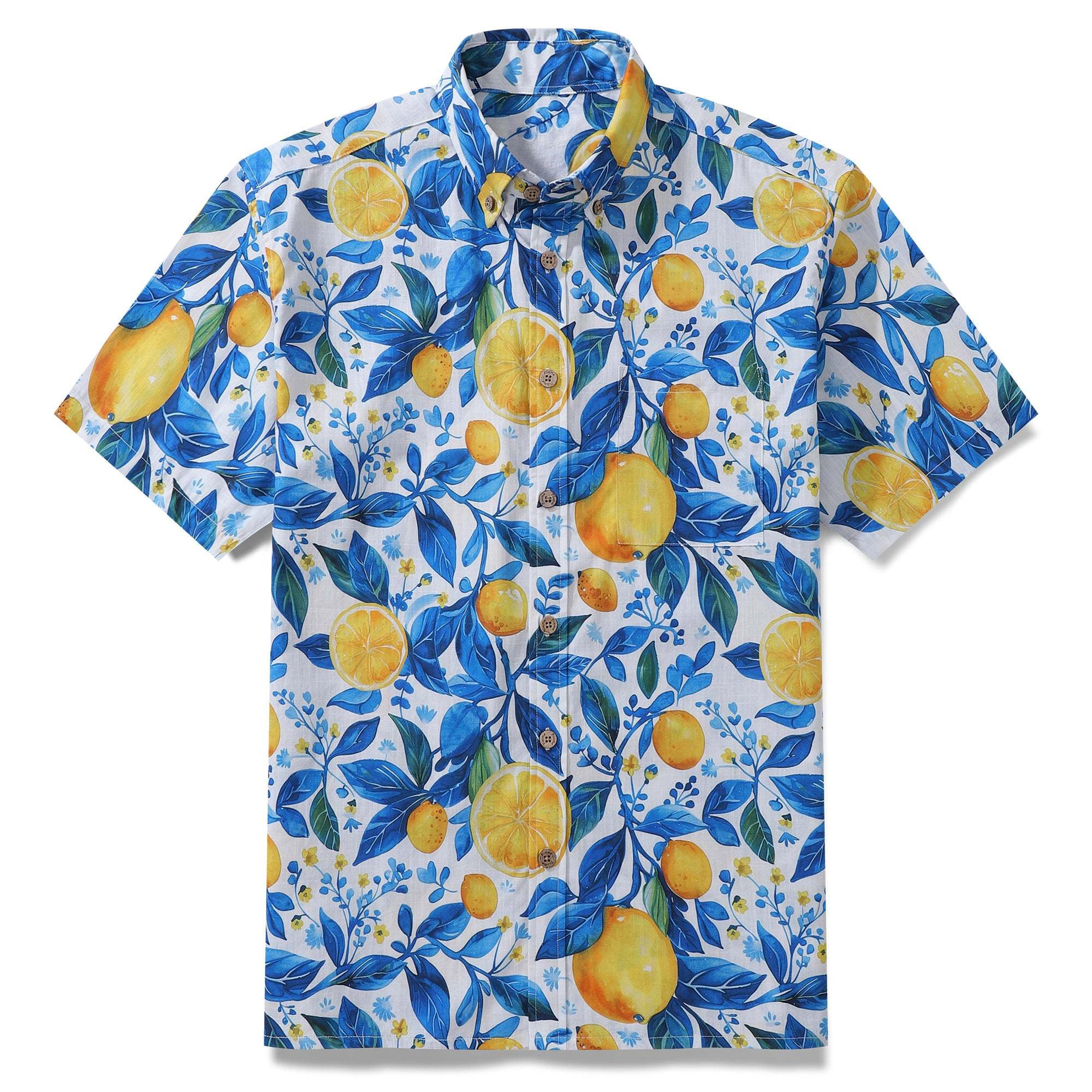 Hawaiian Shirt For Men Button-down Lemon Shirt Short Sleeve 100% Cotton Shirt Summer Lemon