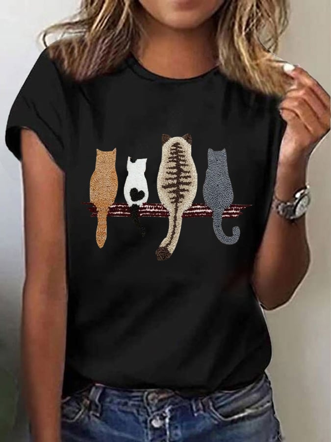 🐱Women's Cat Back Pattern Printed Casual Tee💛100% For Shelter Pets🐱🐶