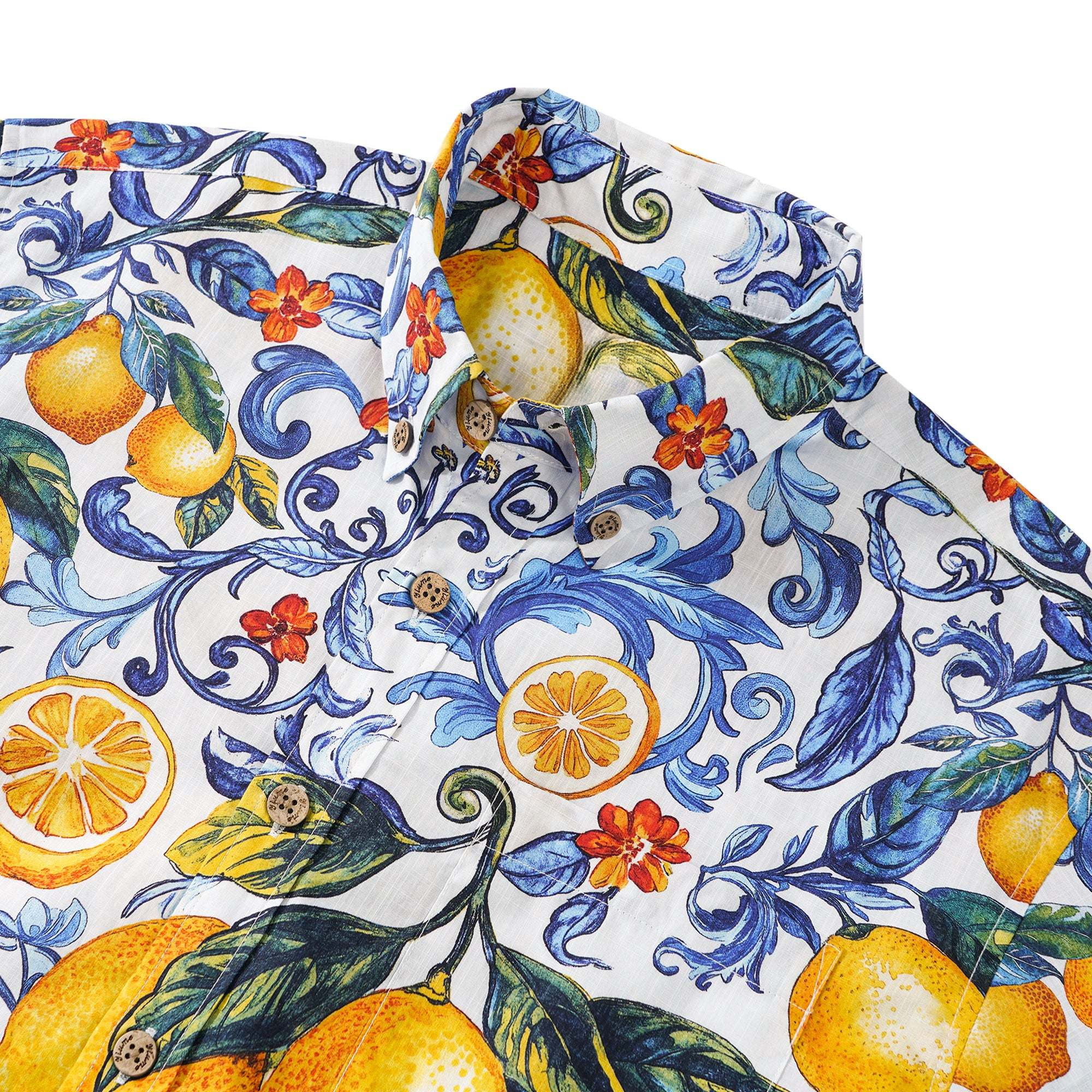 Men's Vintage Blue Hawaiian Shirt Sicily Lemon Shirt Short Sleeve Button-down Tropical Shirt