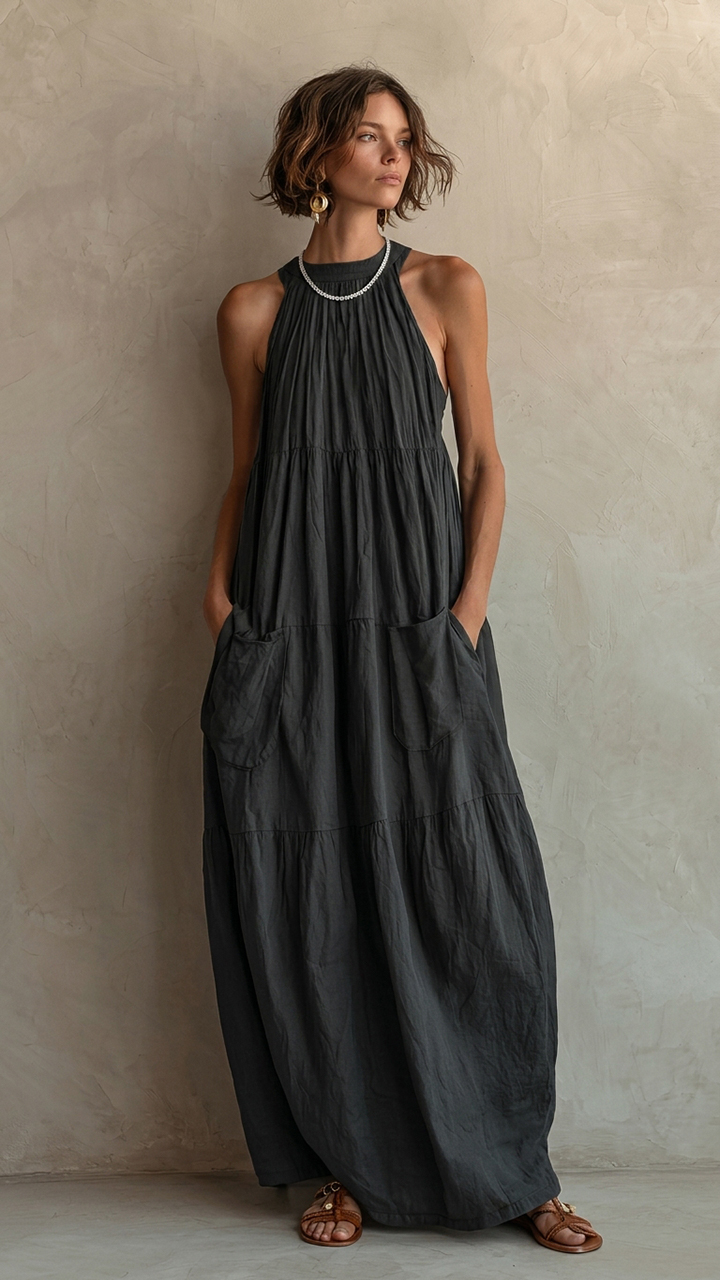 Sleeveless Loose Fit Pocketed Casual Summer Boho Long Dress