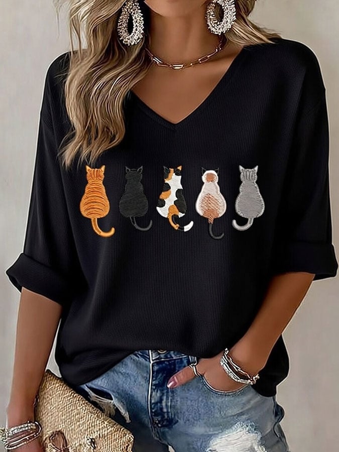 🐱Women's Casual Cute Cat Print T-shirt💛100% For Shelter Pets🐱🐶