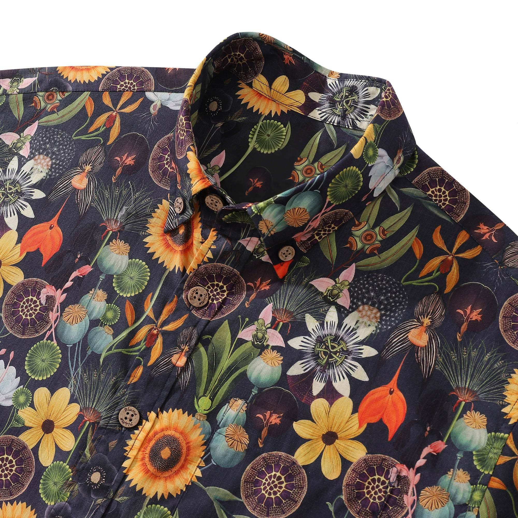 1930s Floral Hawaiian Shirt For Men Sunflower Shirt 100% Cotton Short Sleeve Button-down Dress Shirt