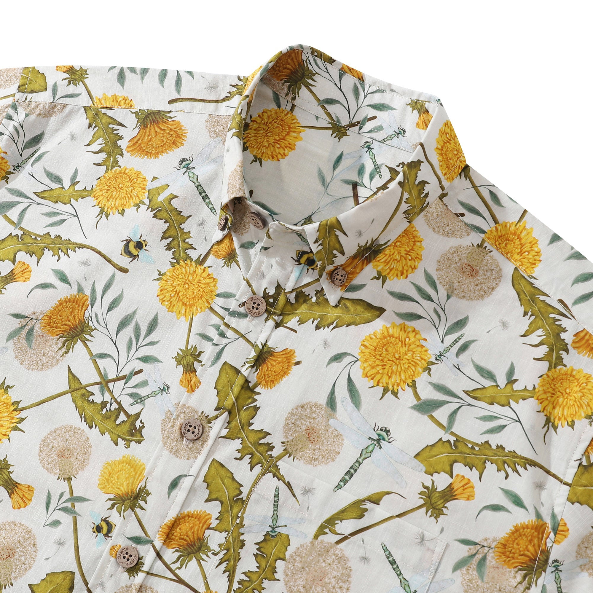 Hawaiian Shirt For Men 100% Cotton Short Sleeve Button-down Aloha Shirt Dandelions and Dragonflies Shirt
