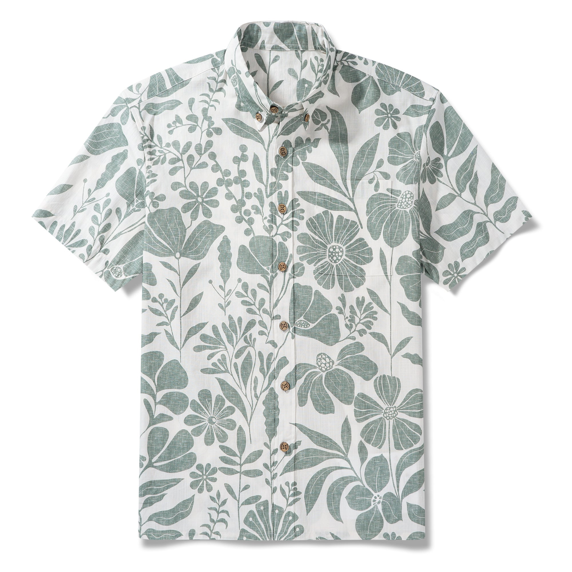 Men’s Breathable Shirt Green Floral Hawaiian Shirt