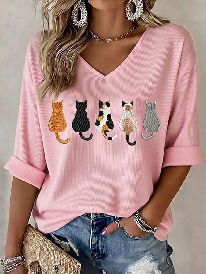 🐱Women's Casual Cute Cat Print T-shirt💛100% For Shelter Pets🐱🐶