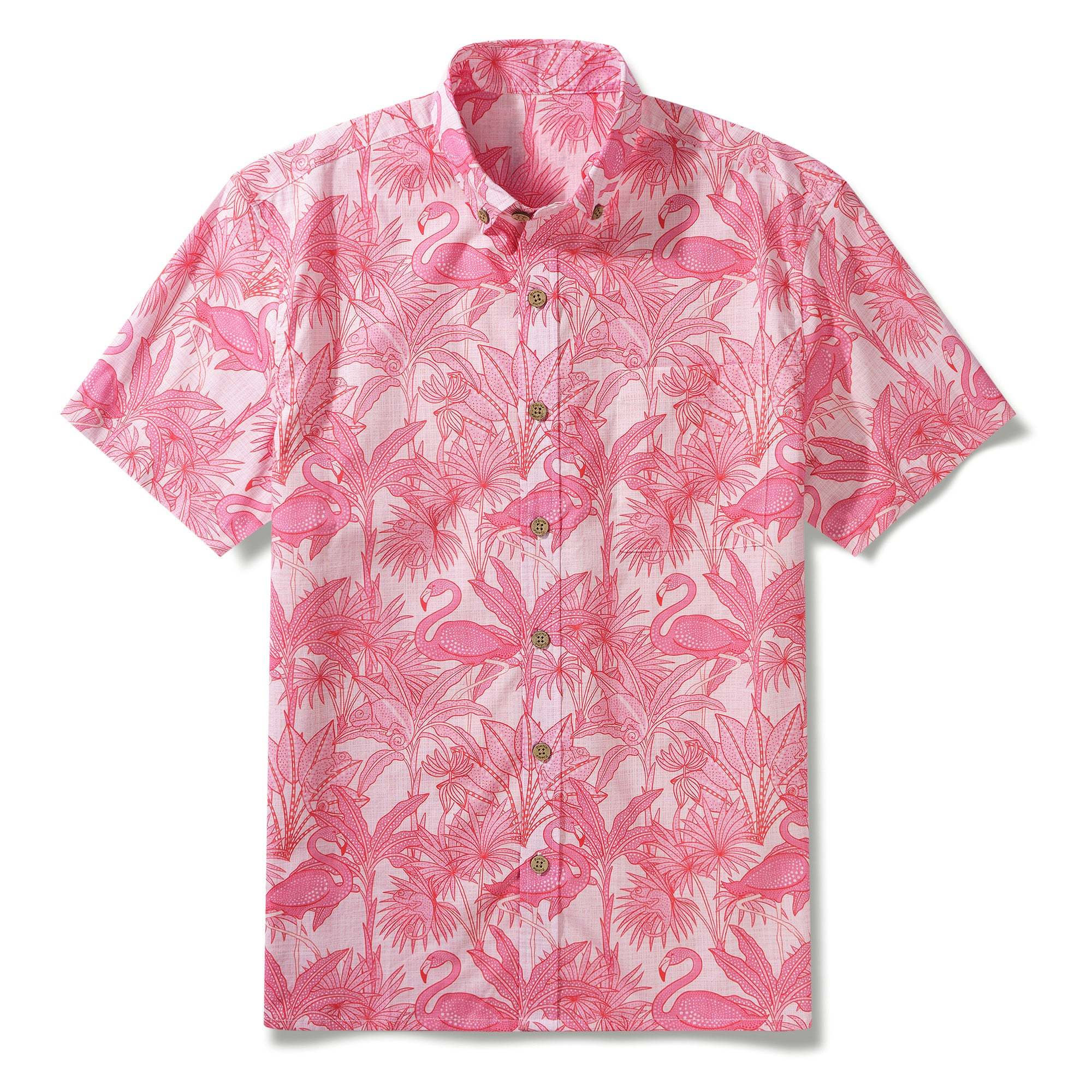 Men's Pink Hawaiian Shirt Flamingos Shirt 100% Cotton Short Sleeve Button-down Shirt