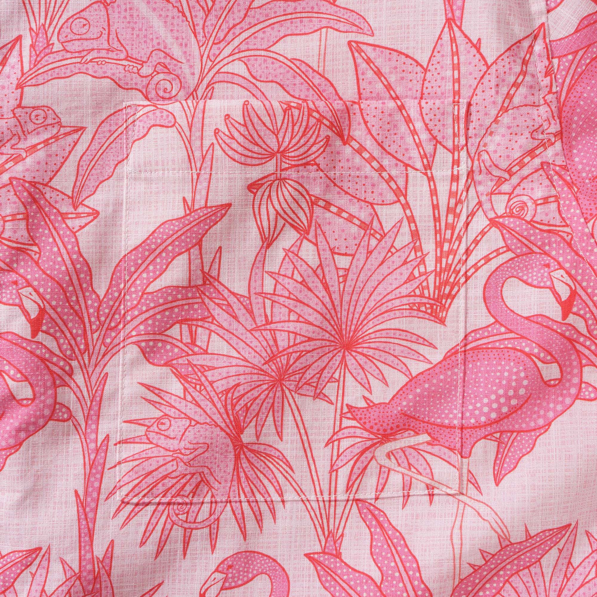 Men's Pink Hawaiian Shirt Flamingos Shirt 100% Cotton Short Sleeve Button-down Shirt