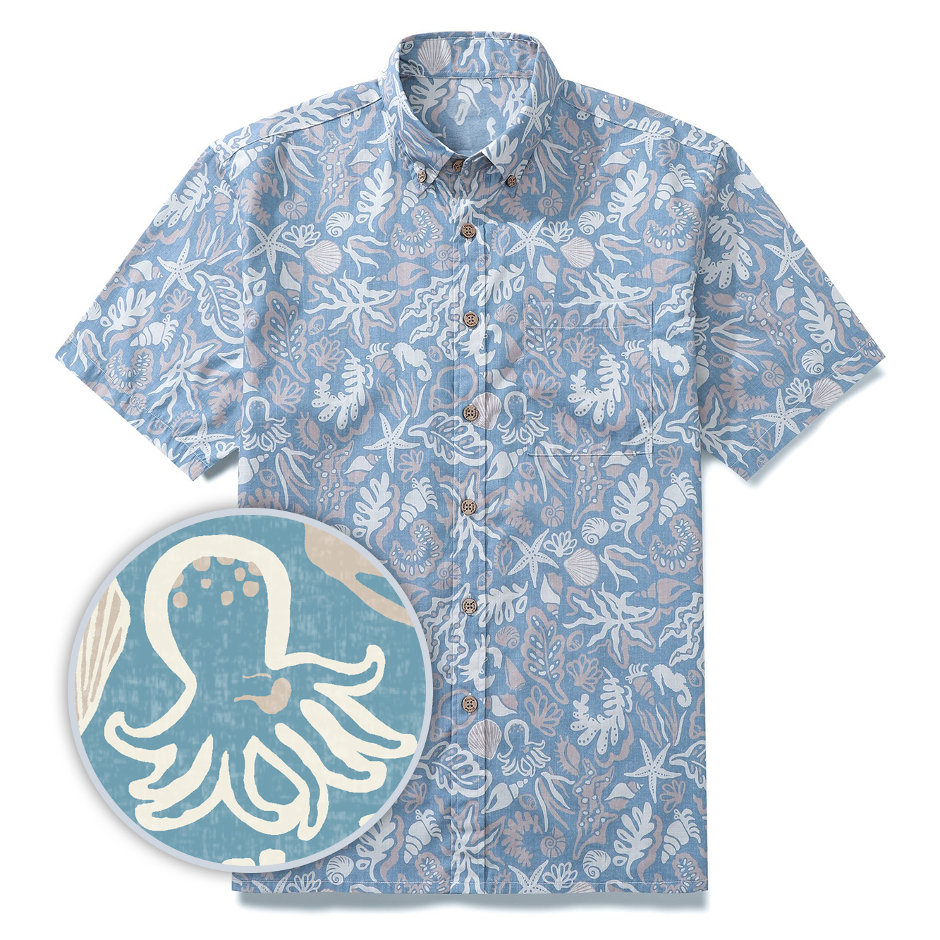 Men's Marine Life Shirt  Button-down 100% Cotton Blue Shirt Hawaiian Shirt Aloha Ocean-themed Silhouettes