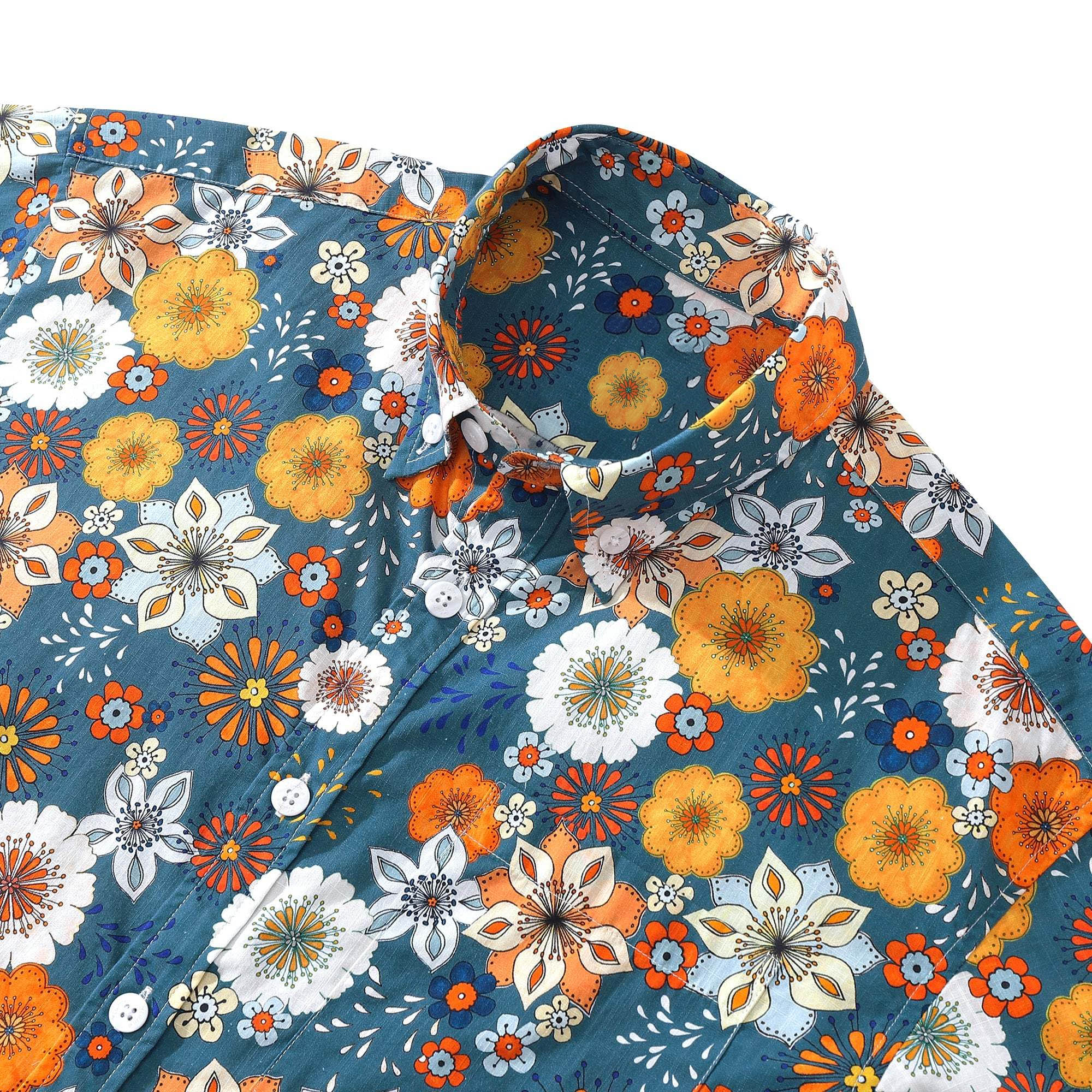 1960s Floral Hawaiian Shirt For Men Colorful Short Sleeve