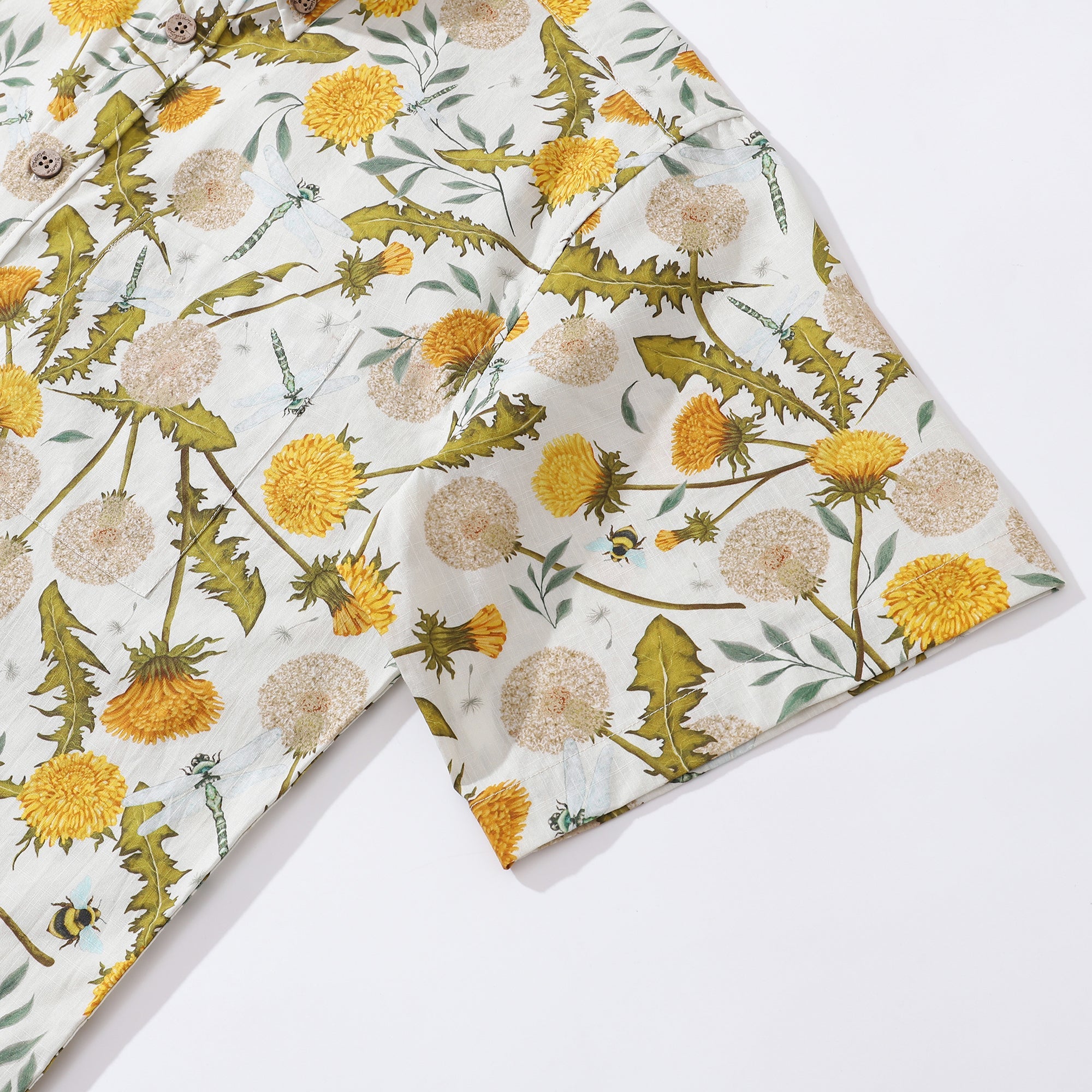 Hawaiian Shirt For Men 100% Cotton Short Sleeve Button-down Aloha Shirt Dandelions and Dragonflies Shirt