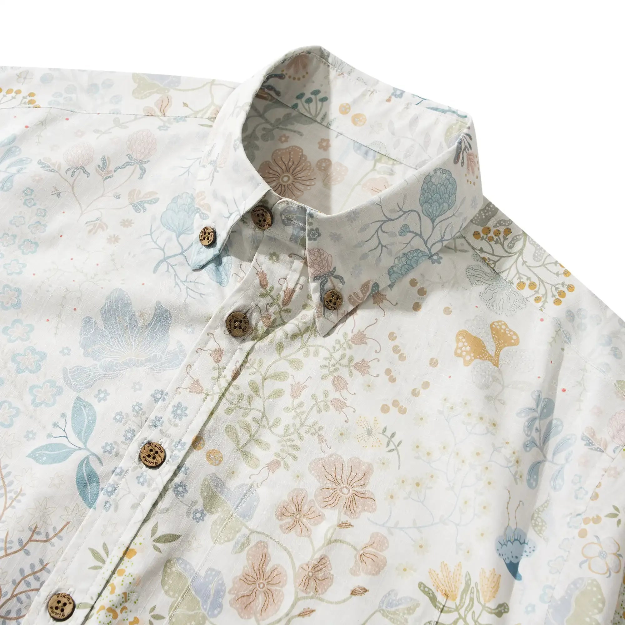Men's Hawaiian Shirt Short Sleeve Button-down 100% Cotton Green Enchanted Spring Garden