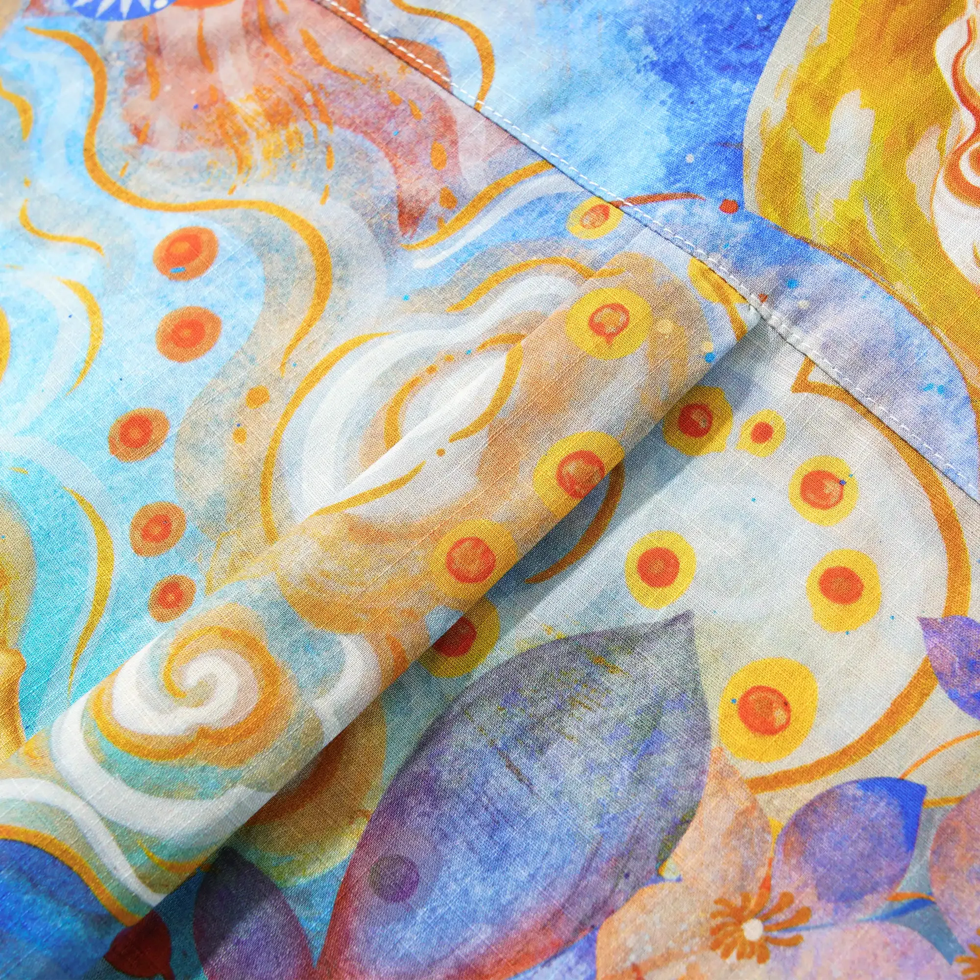 Men's Designer Hawaiian Shirt Cloud-wandering Koi Print Cotton Blue Aloha Shirt