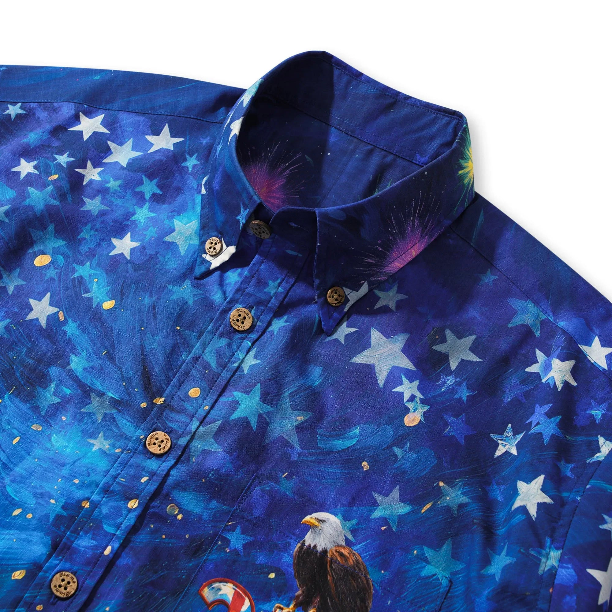America 250 Men's Hawaiian Shirt Short Sleeve Button-down 100% Cotton Blue Aloha Starry Night Fireworks 250 Celebration
