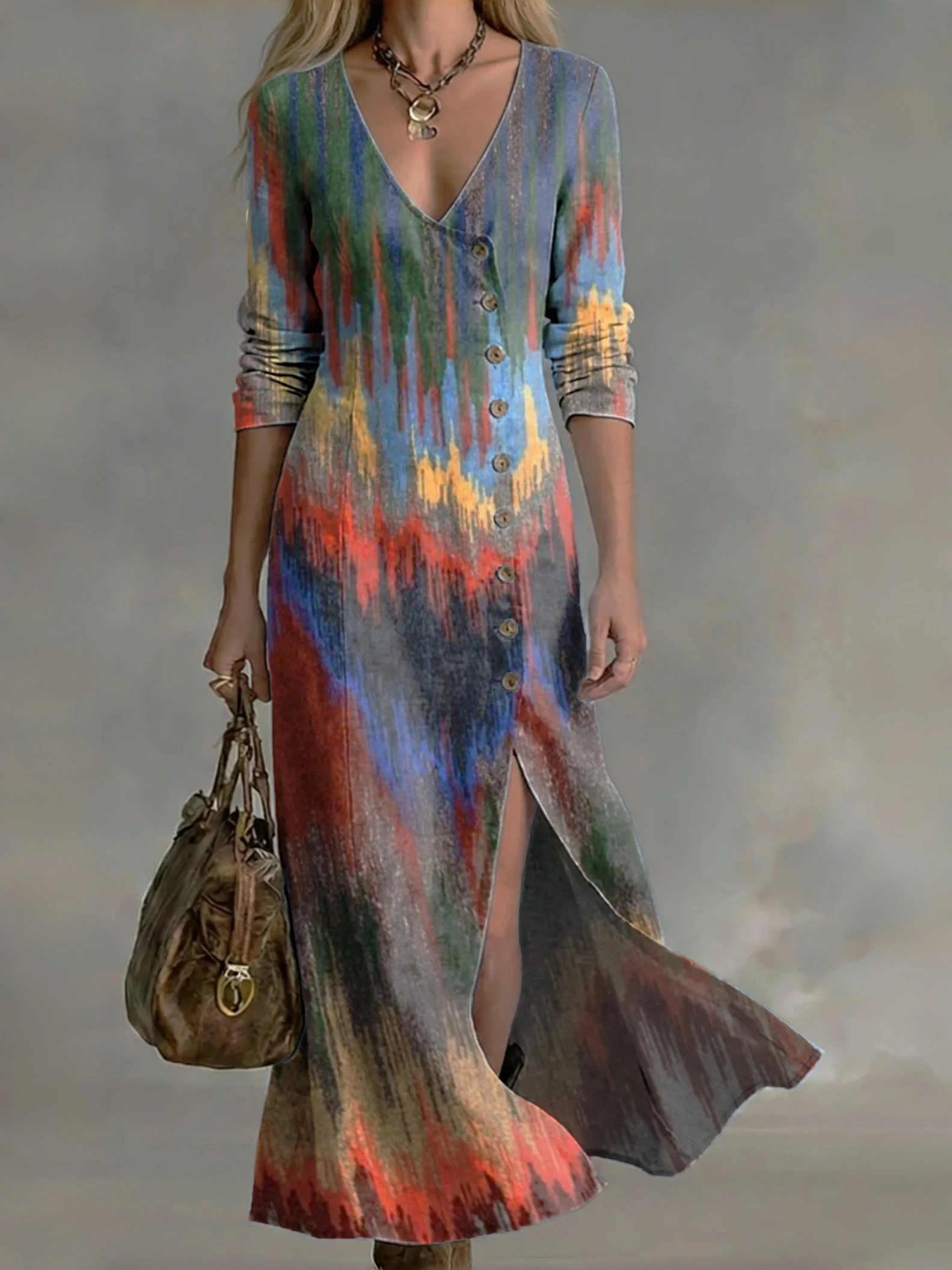 Women's Vintage-style Splash-ink Art Print Cotton-linen Dress â€” Casual, Stylish, And Button-front