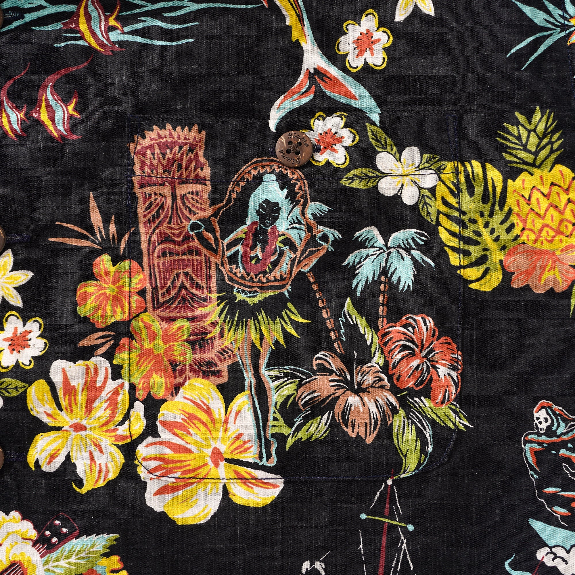 Men's Vintage Hawaiian Shirt Black Tiki Shirt Short Sleeve Camp Collar