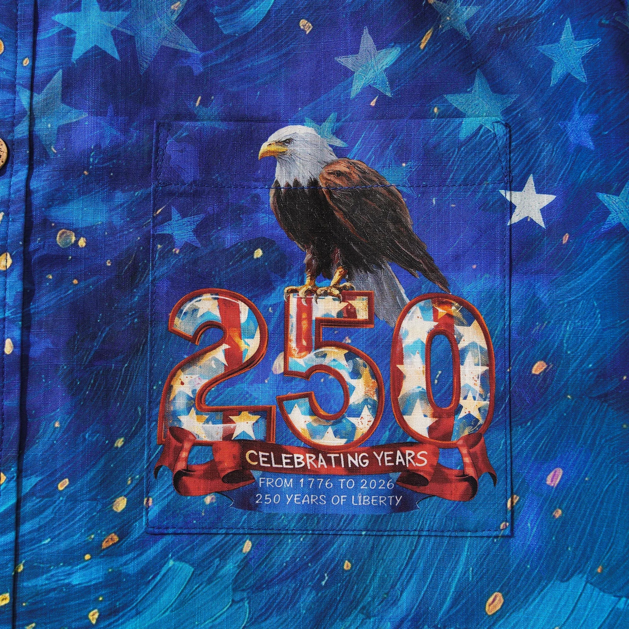 America 250 Men's Hawaiian Shirt Short Sleeve Button-down 100% Cotton Blue Aloha Starry Night Fireworks 250 Celebration
