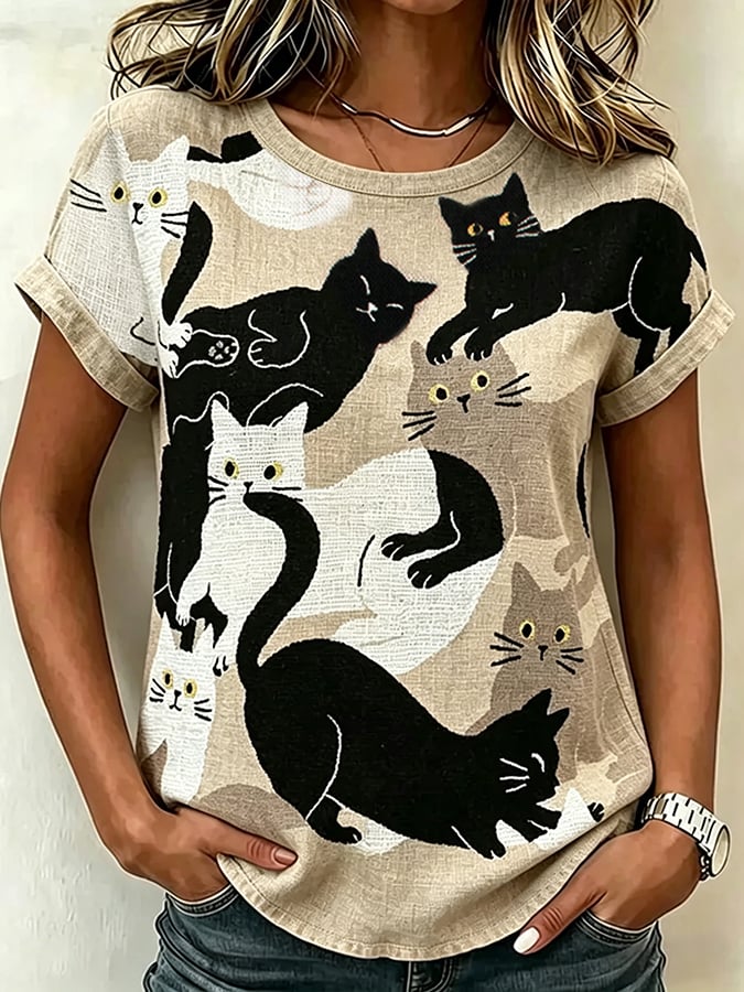 🐱Women'S Casual Short-Sleeve Top With Animal Print💛100% For Shelter Pets🐱🐶