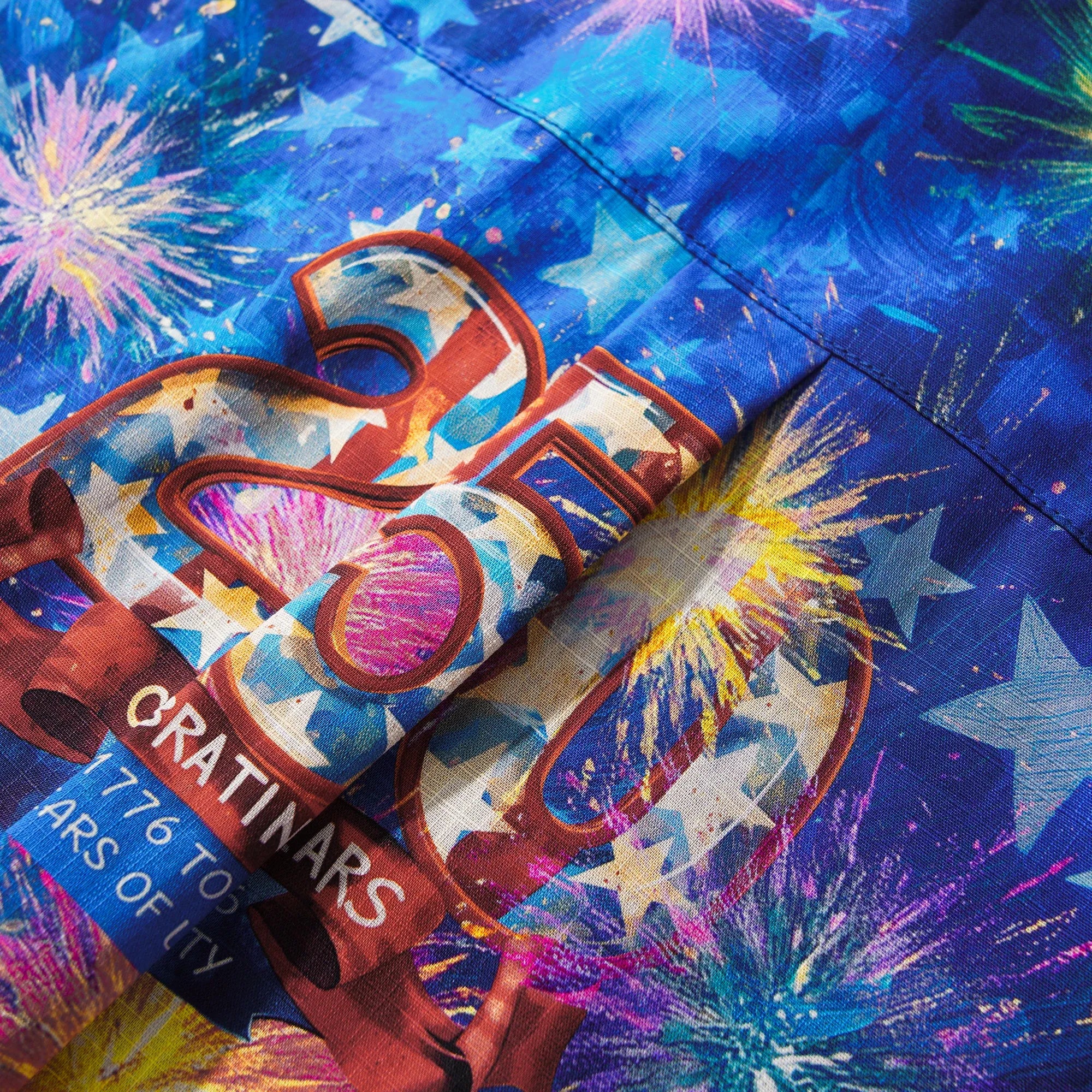 America 250 Men's Hawaiian Shirt Short Sleeve Button-down 100% Cotton Blue Aloha Starry Night Fireworks 250 Celebration