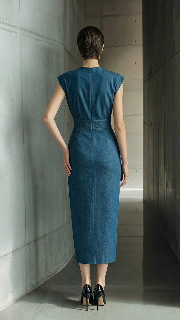Oversized 3D Rose Ruffle Waist Sheath Dress
