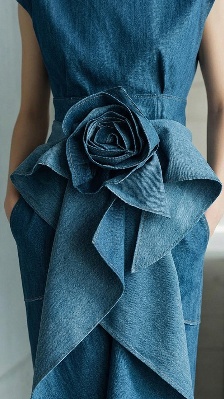 Oversized 3D Rose Ruffle Waist Sheath Dress