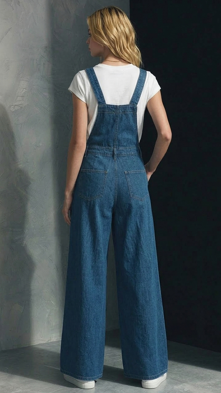 High‑Waist Wide‑Leg Denim Overalls