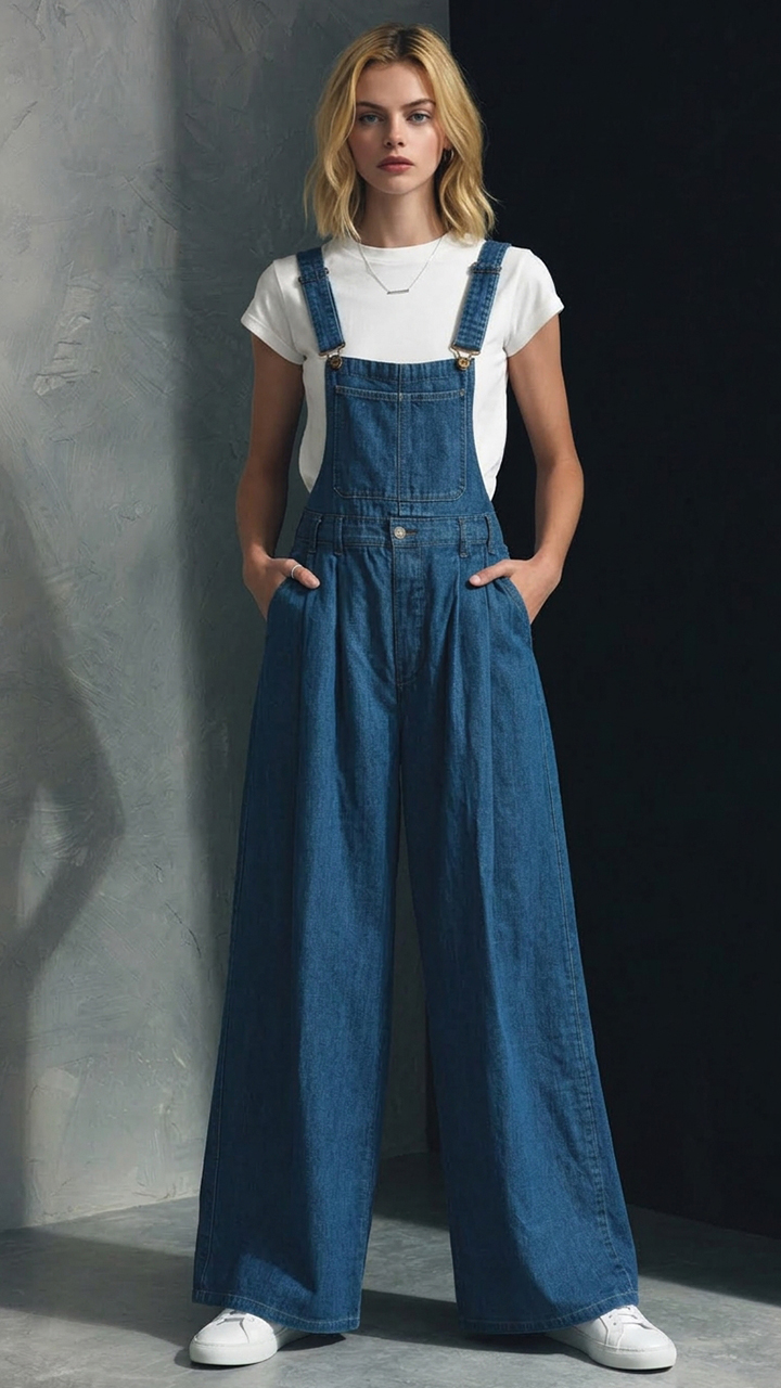 High‑Waist Wide‑Leg Denim Overalls