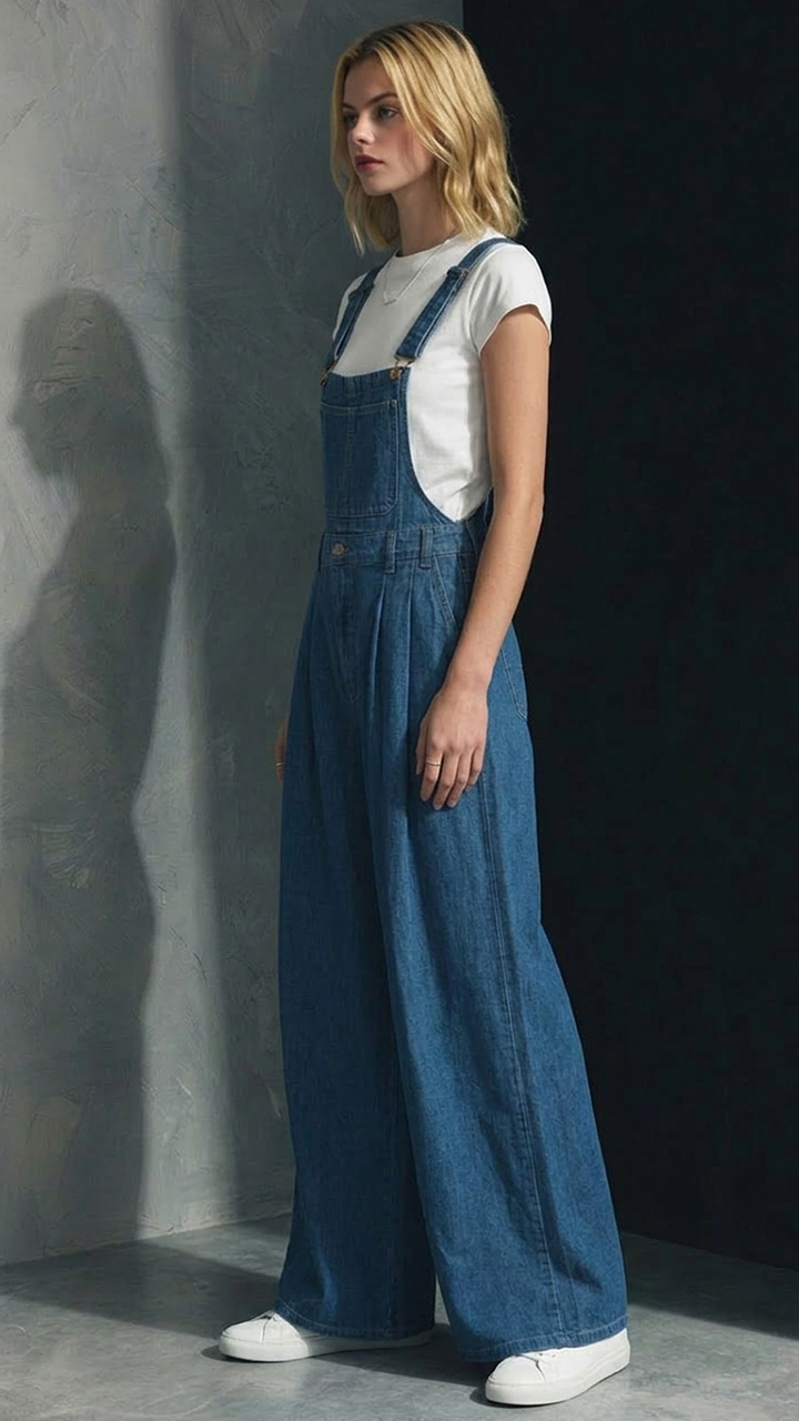 High‑Waist Wide‑Leg Denim Overalls