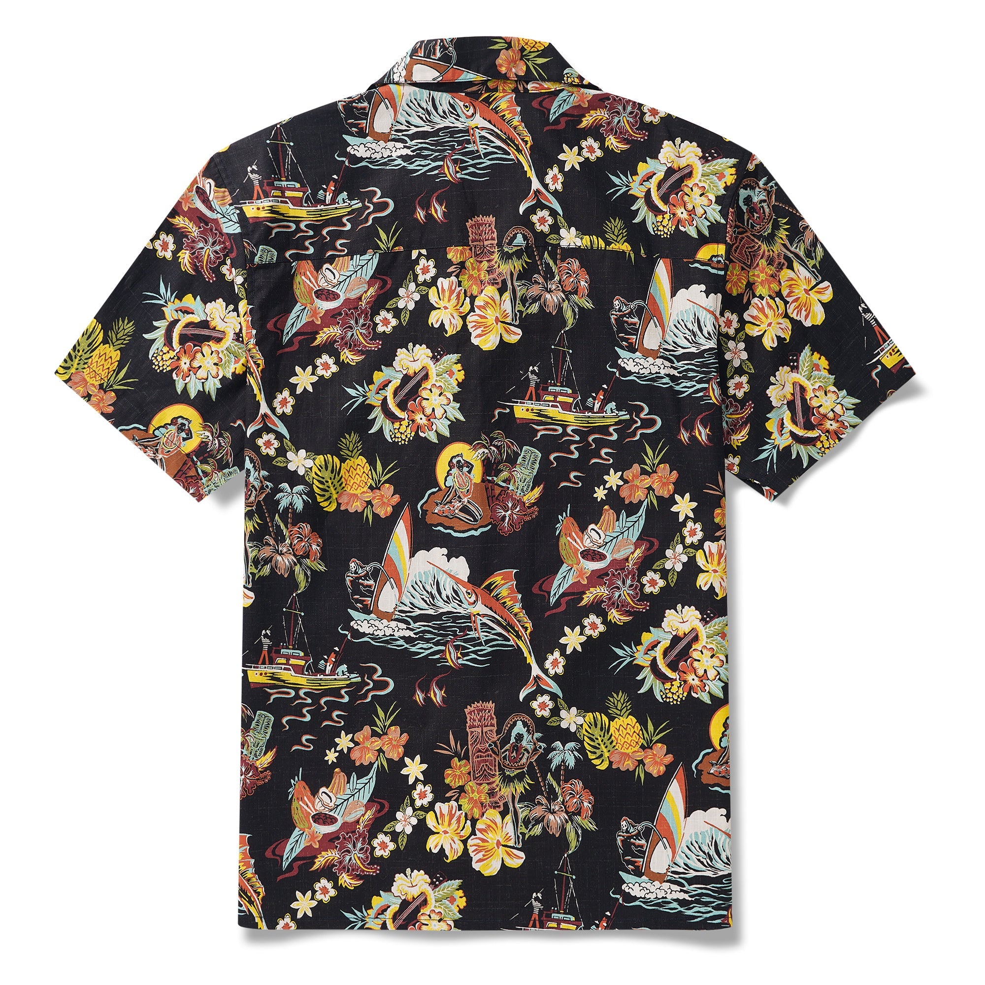 Men's Vintage Hawaiian Shirt Black Tiki Shirt Short Sleeve Camp Collar