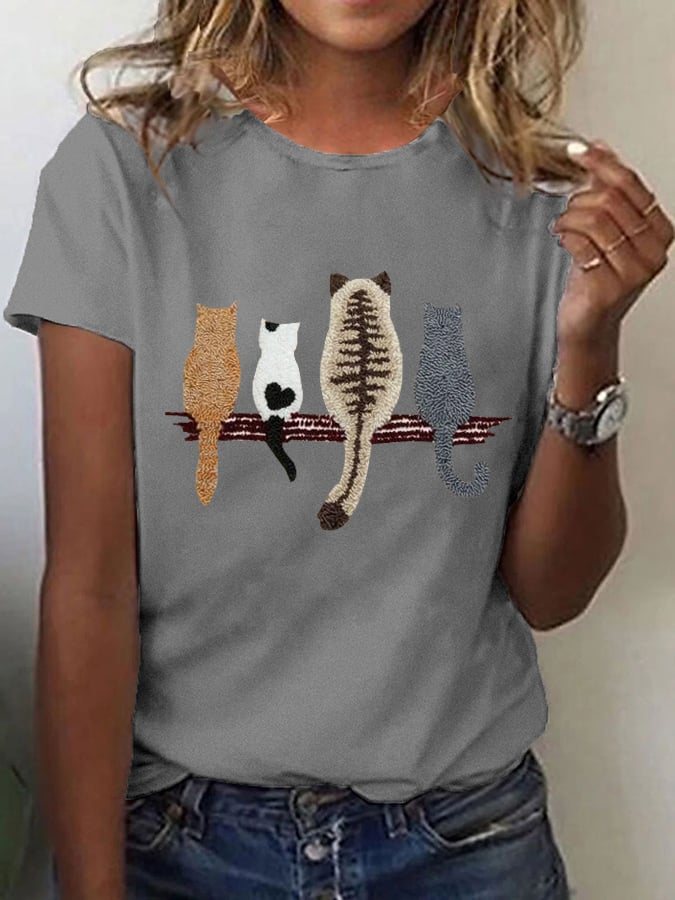 🐱Women's Cat Back Pattern Printed Casual Tee💛100% For Shelter Pets🐱🐶