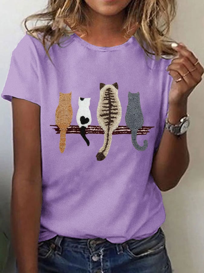 🐱Women's Cat Back Pattern Printed Casual Tee💛100% For Shelter Pets🐱🐶