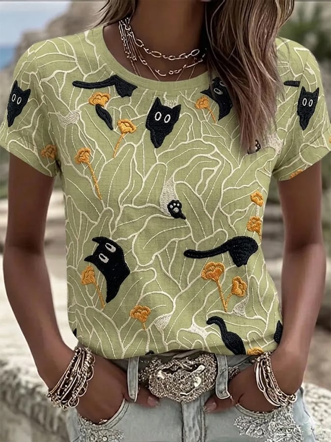 🐱Women'S Casual Short-Sleeve Top With Animal Print💛100% For Shelter Pets🐱🐶