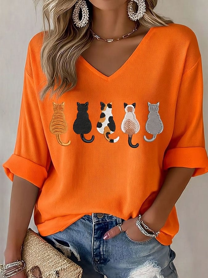🐱Women's Casual Cute Cat Print T-shirt💛100% For Shelter Pets🐱🐶