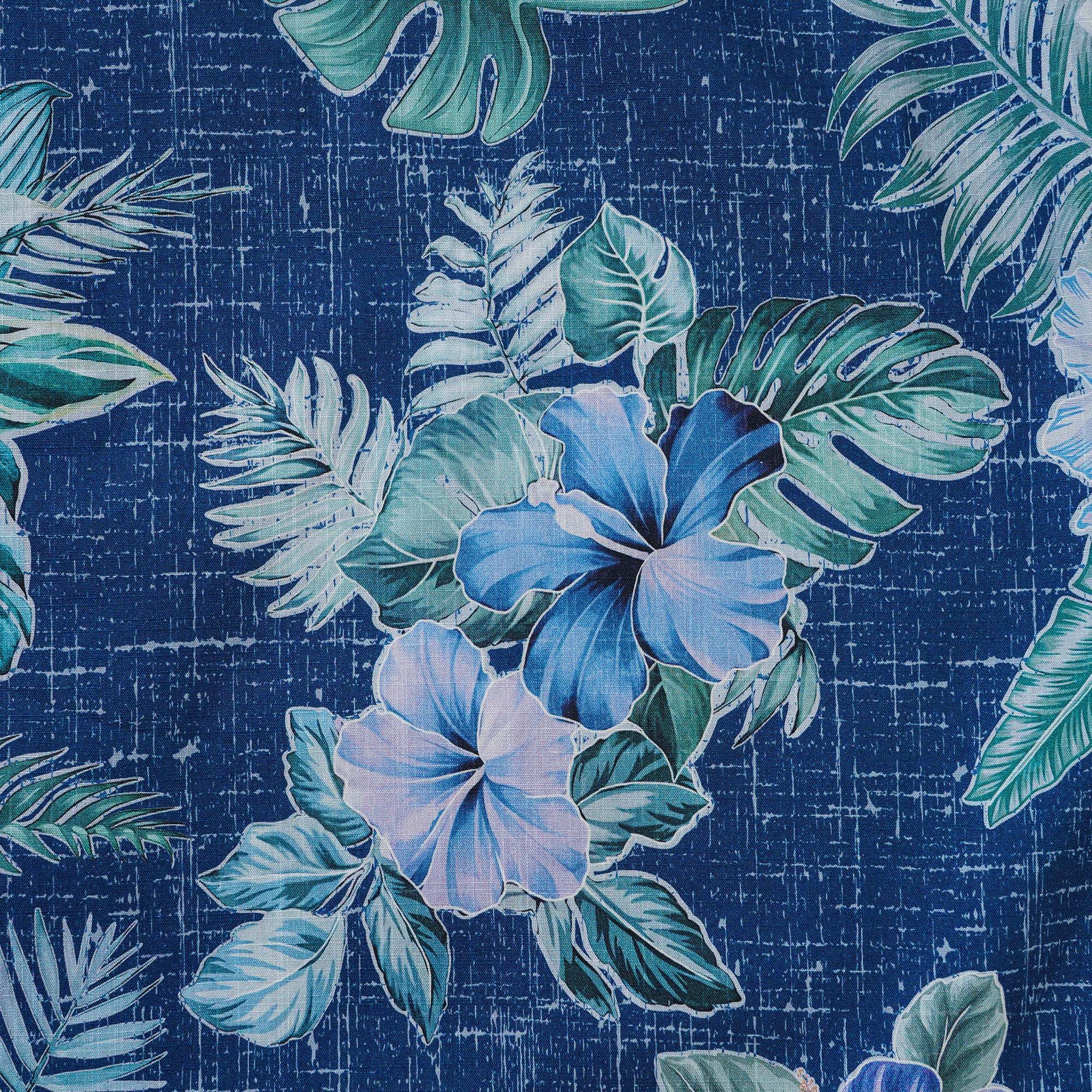 Men's Hawaiian Shirt Short Sleeve Button-down 100% Cotton Green Tranquil Blue Blossoms