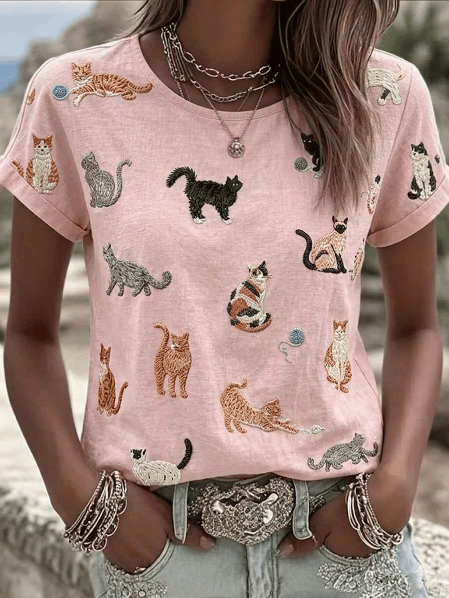 🐱Women's Cat Printed Casual T-Shirt💛100% For Shelter Pets🐱🐶