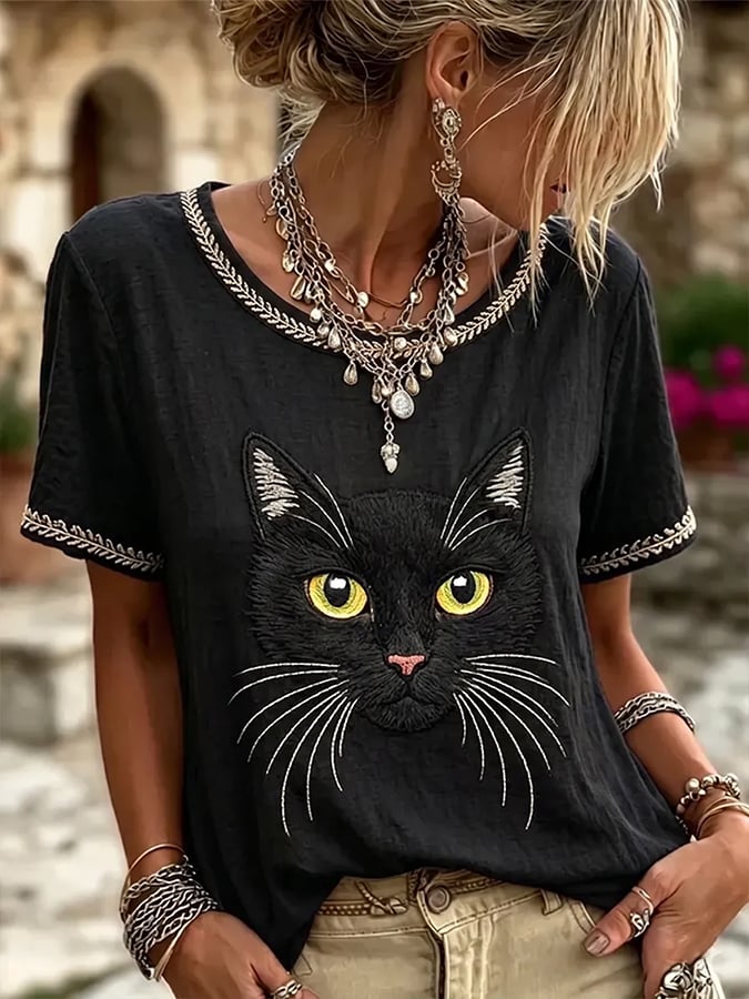 🐱Women'S Casual Short-Sleeve Top With Cute Animal Print💛100% For Shelter Pets🐱🐶