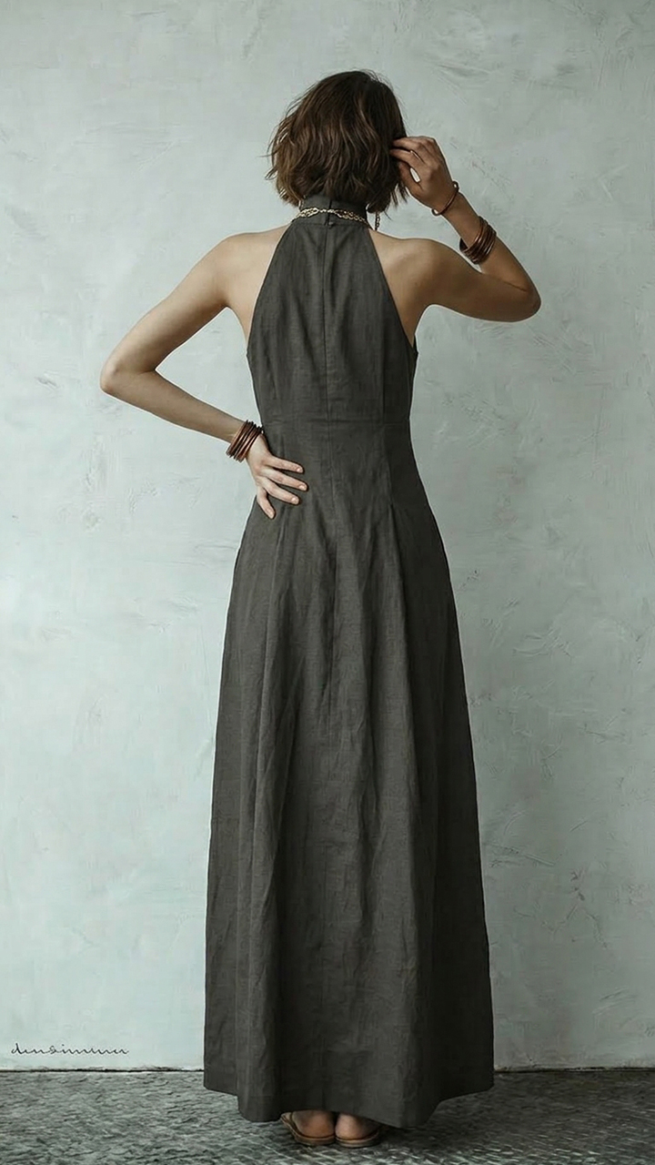 Sleeveless Pocketed Pleated Casual Elegant Long Dress