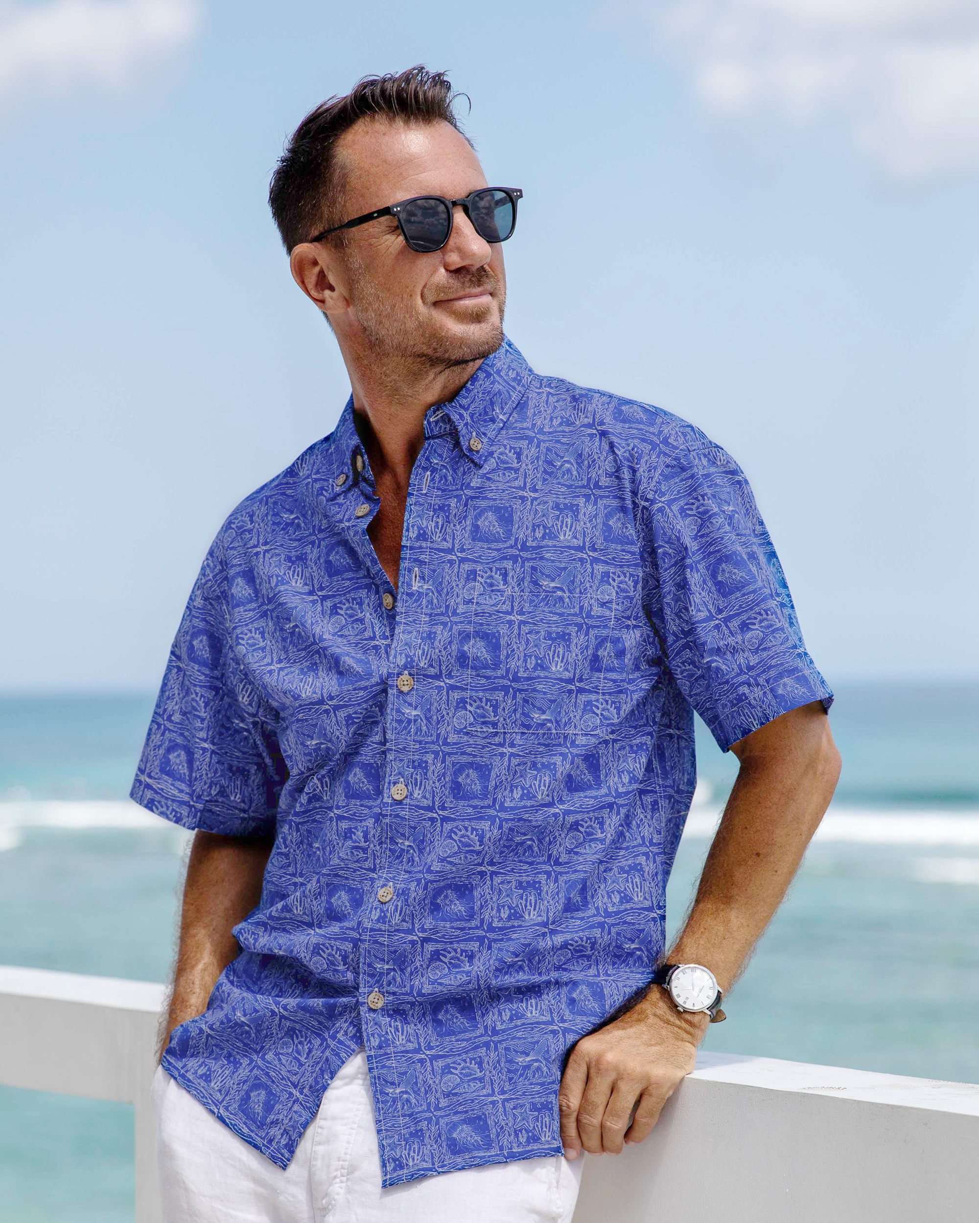 Casual Hawaiian Shirt Blue Stylish Shirt For Men Short Sleeve Button-down Shirt Affordable Shirt