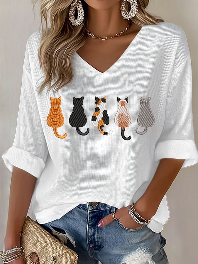 🐱Women's Casual Cute Cat Print T-shirt💛100% For Shelter Pets🐱🐶