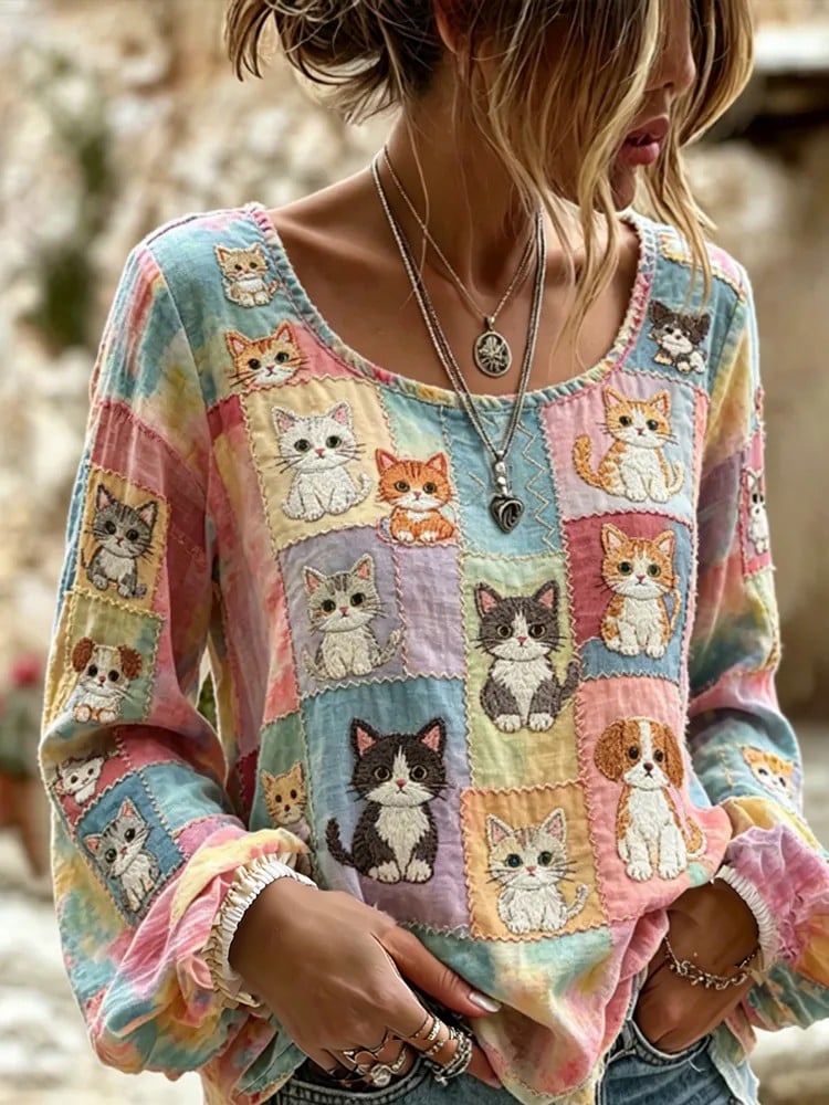🐱Women's Retro Floral Print Long-Sleeved Top💛100% For Shelter Pets🐱🐶